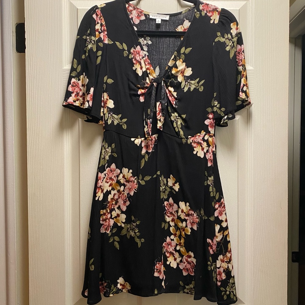 Socialite Floral Tie-Front Mini Dress S